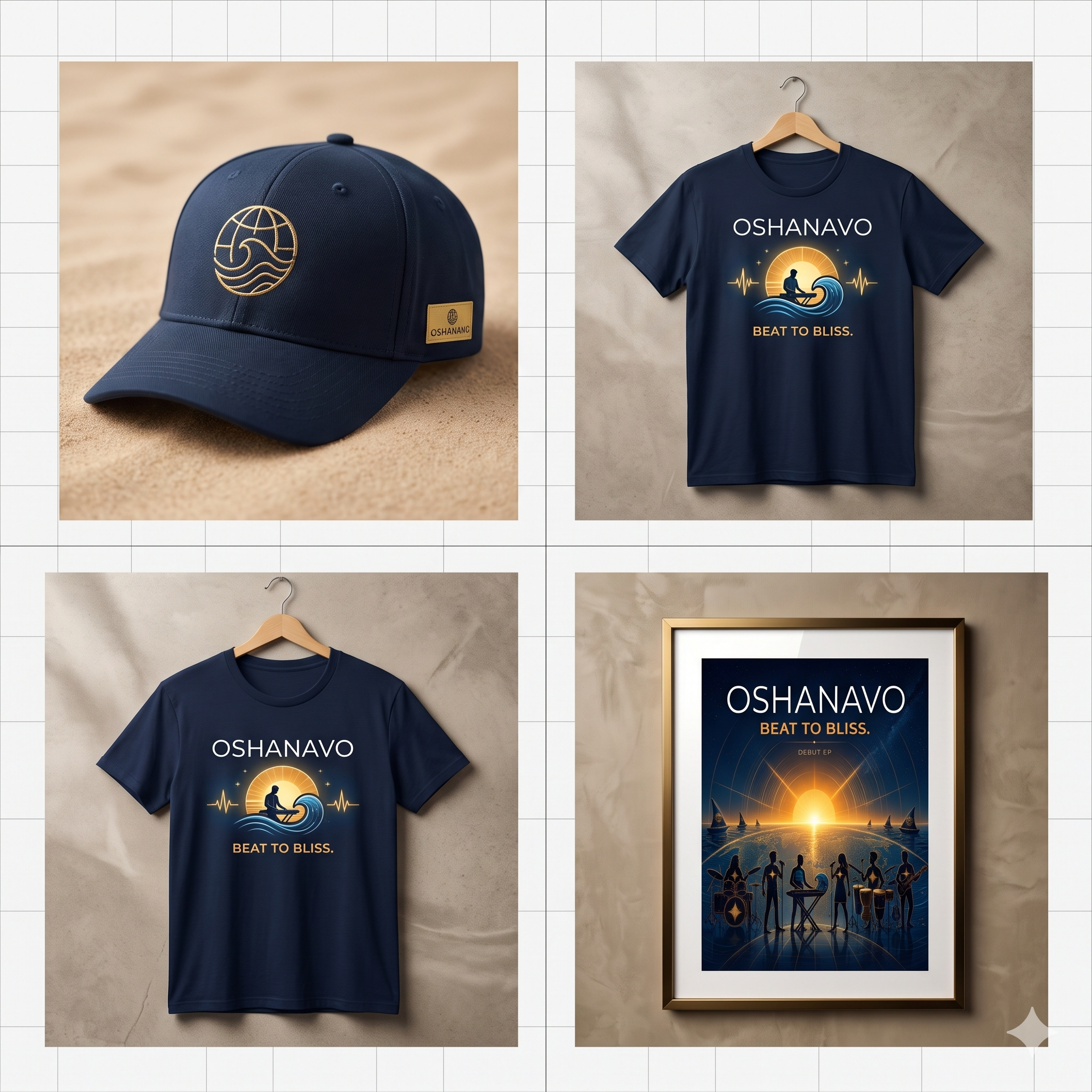 Oshanavo merchandise collection with cap, t-shirts and poster
